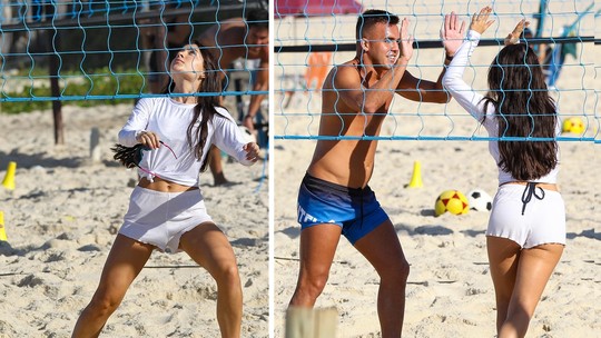 Jade Picon inicia semana com treino de futevôlei em praia carioca