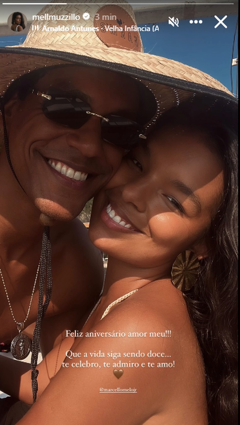 Mell Muzzillo compartilha mensagem romântica desejando feliz aniversário para Marcello Melo Jr. — Foto: Reprodução/Instagram