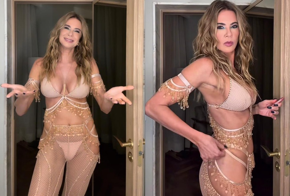 Luciana Gimenez aposta em look nude com transparência — Foto: Reprodução/ Instagram