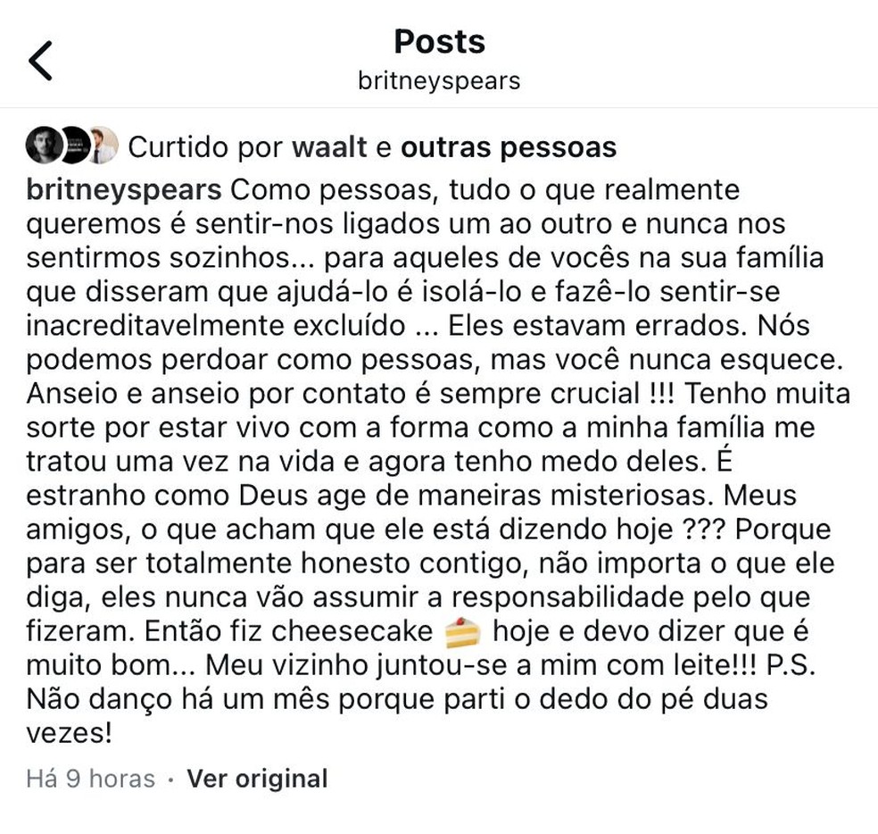 Post de Britney Spears &mdash; Foto: Reprodu&ccedil;&atilde;o | Instagram