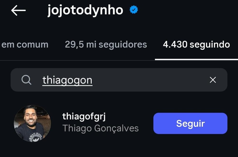 Jojo Todynho deixa de seguir Thiago Gonçalves — Foto: Reprodução/ Instagram
