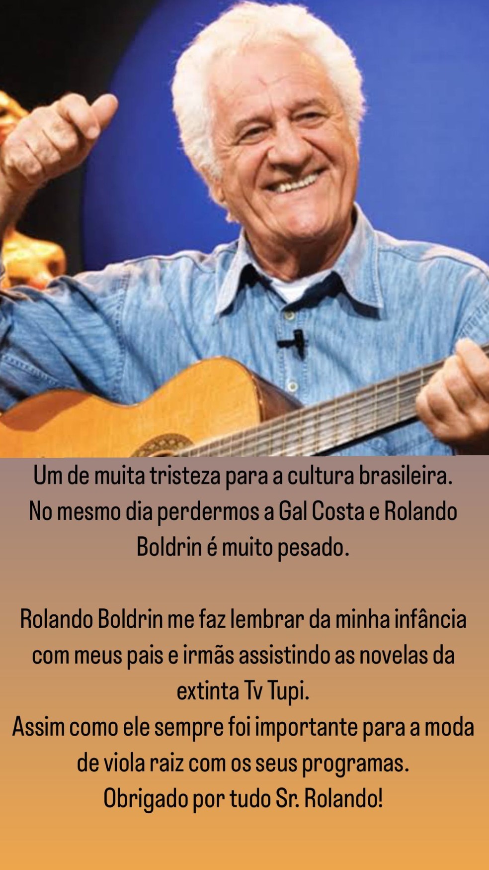 Walter Casagrande lamenta morte de Rolando Boldrin — Foto: Reprodução/Instagram