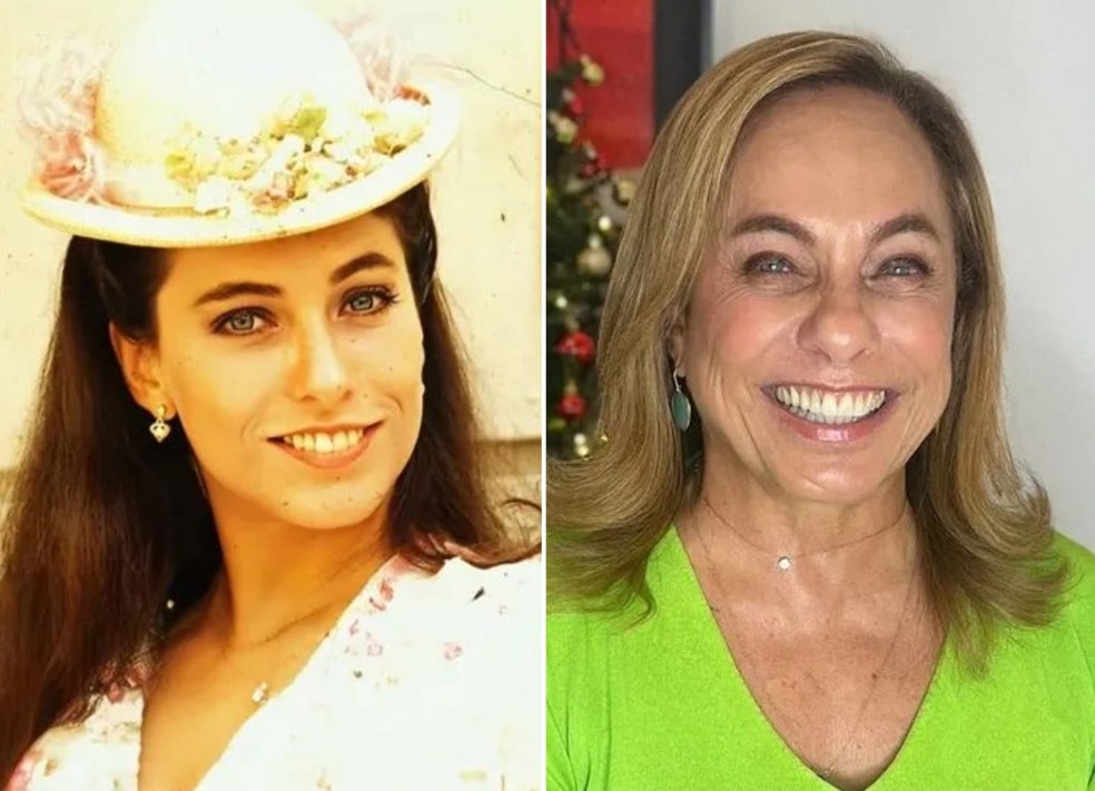Antes e depois: Cissa Guimarães, como Paula em 'Direito de Amar' (Globo, 1987), e com visual atual — Foto: TV Globo e Reprodução