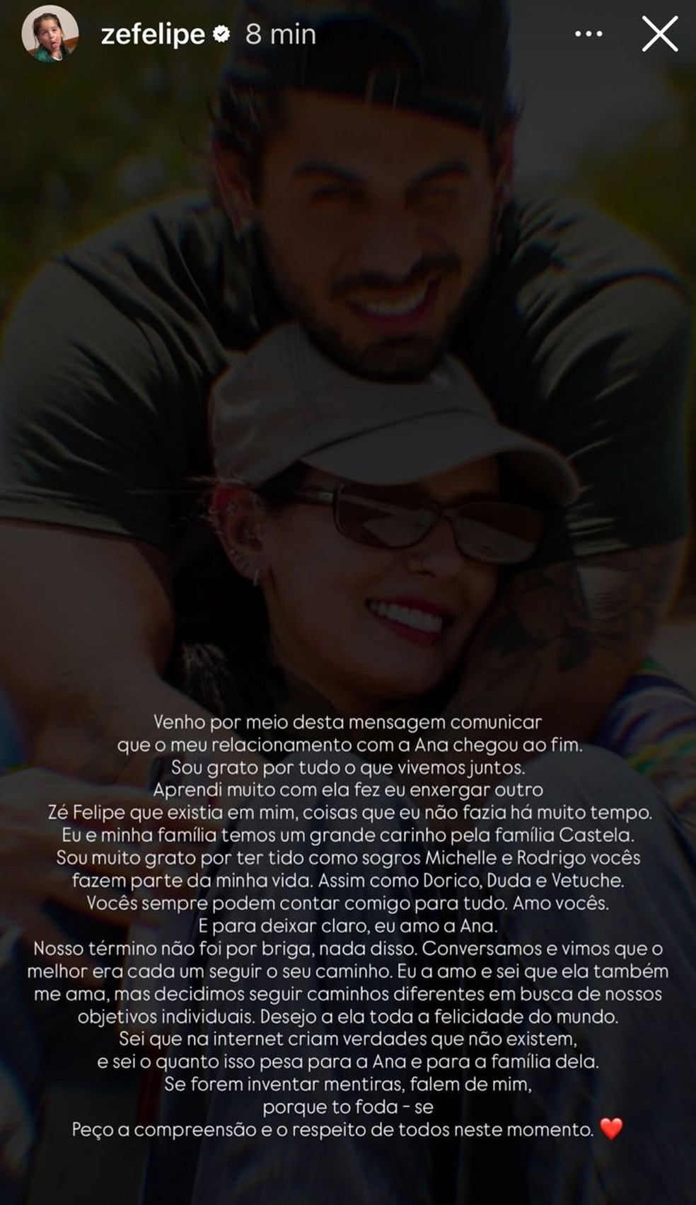 Zé Felipe anuncia fim do namoro com Ana Castela — Foto: Reprodução/Instagram