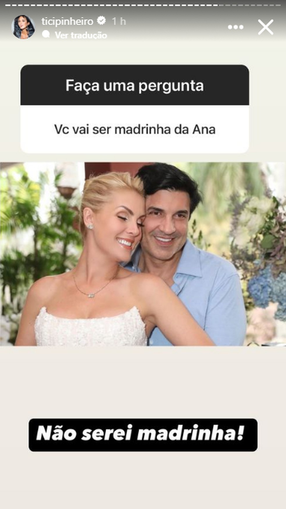 Ticiane Pinheiro não será madrinha de casamento de Anna Hickmann com Edu Guedes — Foto: Reprodução/Instagram