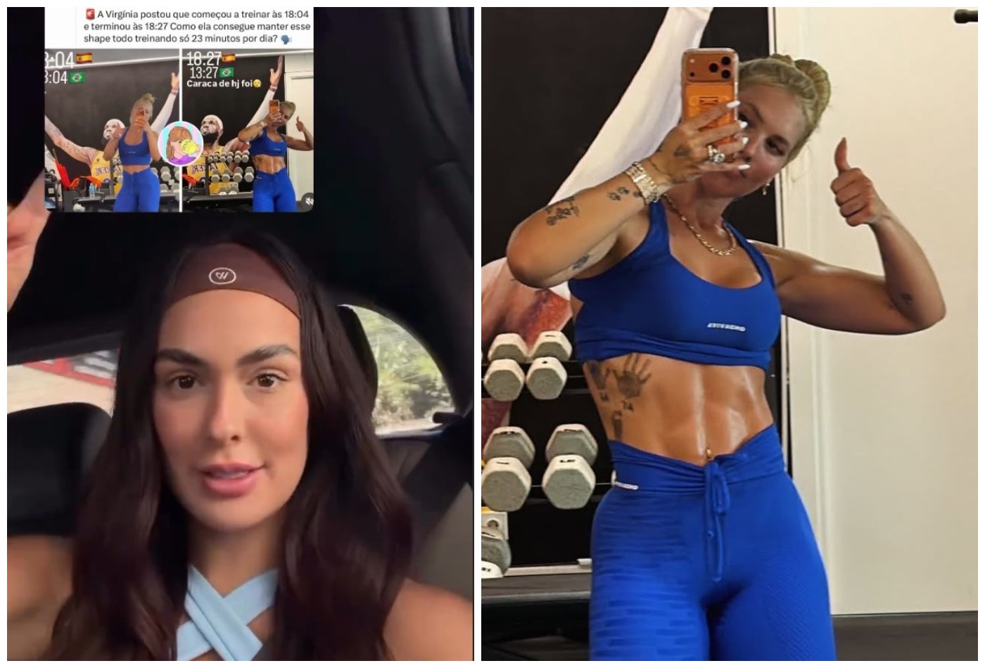 Ex-BBB Larissa Santos defende Virginia Fonseca após críticas sobre treino de 23 minutos: 
