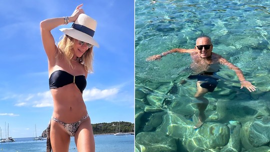 Galvão Bueno e Desirée curtem dia de praia em Ibiza