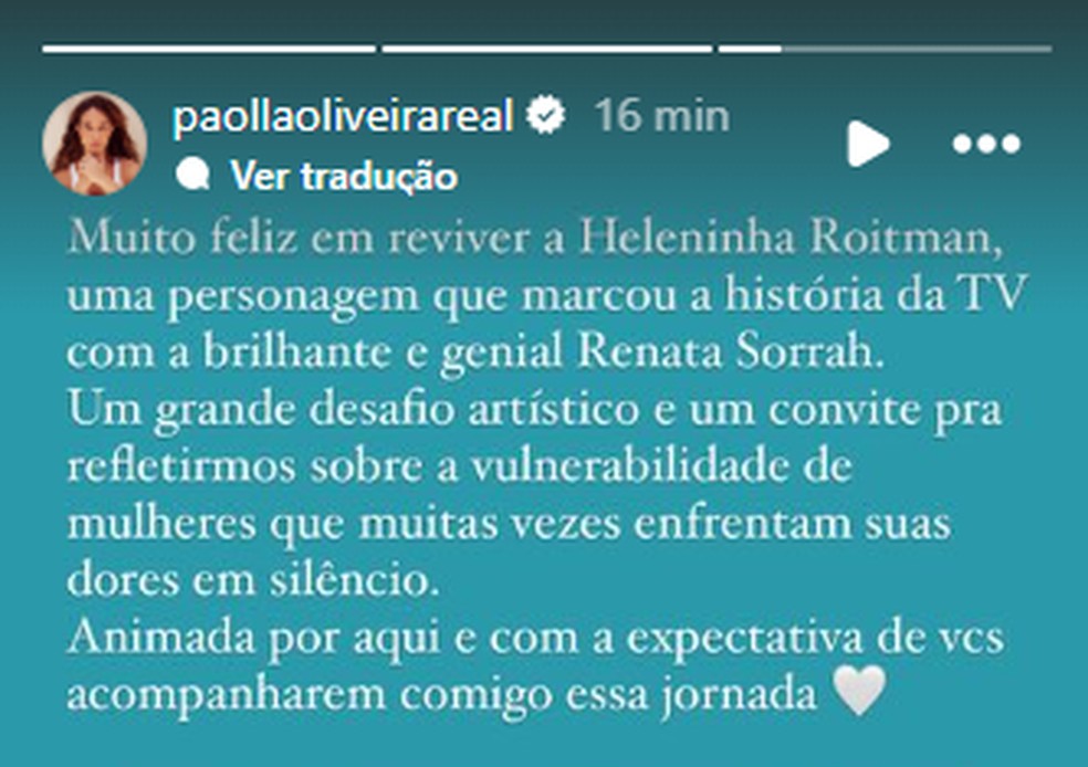 Post de Paolla Oliveira — Foto: Reprodução/Instagram