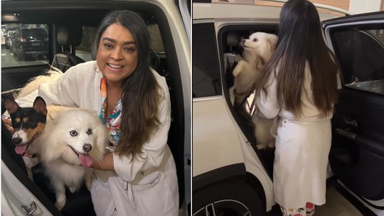 Preta Gil recebe visita de suas cachorrinhas na entrada do hospital em que está internada