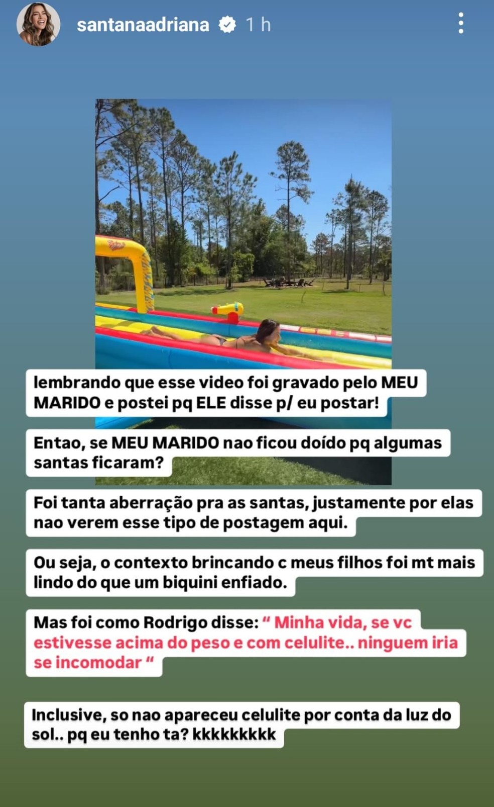 Adriana Sant'Anna rebate críticas — Foto: Reprodução/Instagram