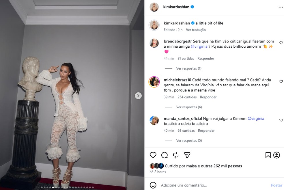 Web compara look de Kim Kardashian com o de Virginia — Foto: Reprodução/Instagram