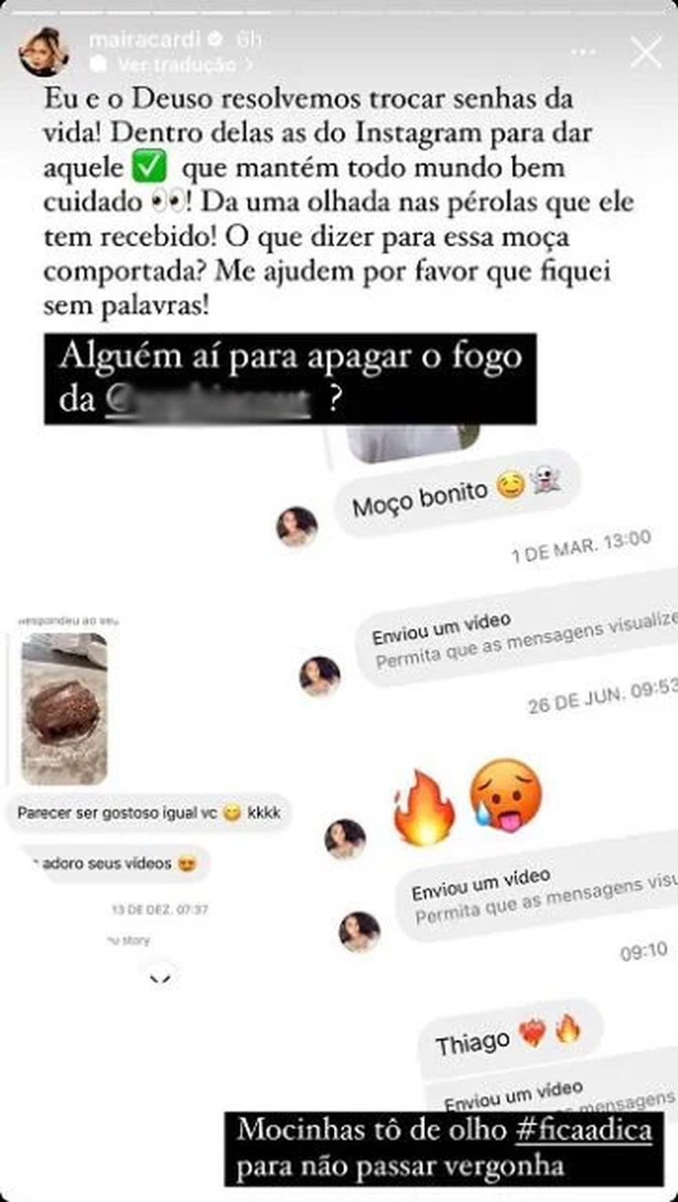 Ma&iacute;ra Cardi exp&ocirc;s seguidora que mandou mensagem para Thiago Nigro &mdash; Foto: Reprodu&ccedil;&atilde;o/Instagram