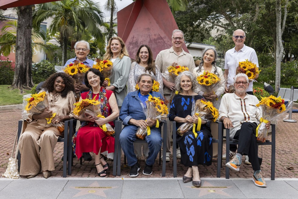 Othon Bastos, Vera Fischer, Susana Vieira, Luiz Fernando Guimarães, Regina Duarte, Marcos Caruso, Zezé Motta, Nívea Maria, Dedé Santana, Irene Ravache e Walter Carvalho ganham estrelas na Calçada da Fama dos Estúdios Globo, no Rio — Foto: Fabio Rocha/TVGlobo