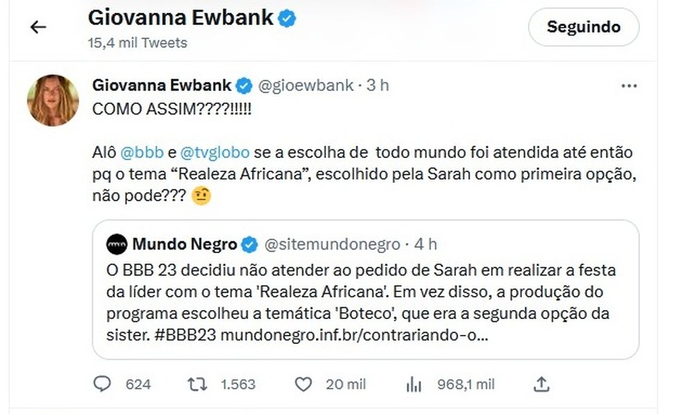 Post de Giovanna Ewbank — Foto: Reprodução/Twitter
