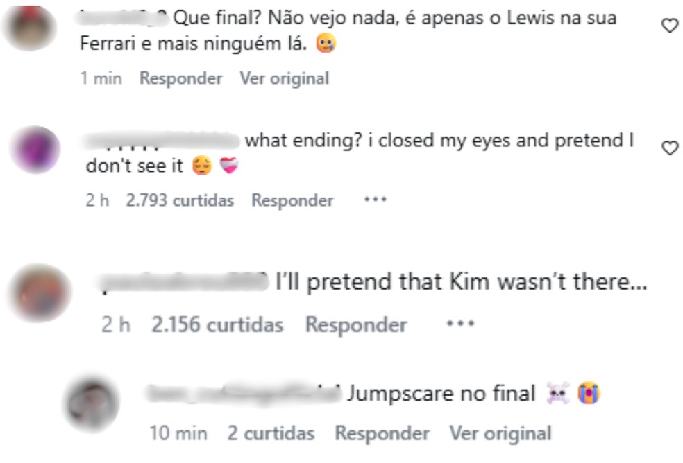 Seguidores de Lewis reagem negativamente a possível relação entre atleta e Kim Kardashian — Foto: Reprodução/Instagram