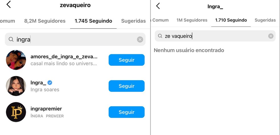 Ingra Soares deixou de seguir Zé Vaqueiro no Instagram — Foto: Instagram