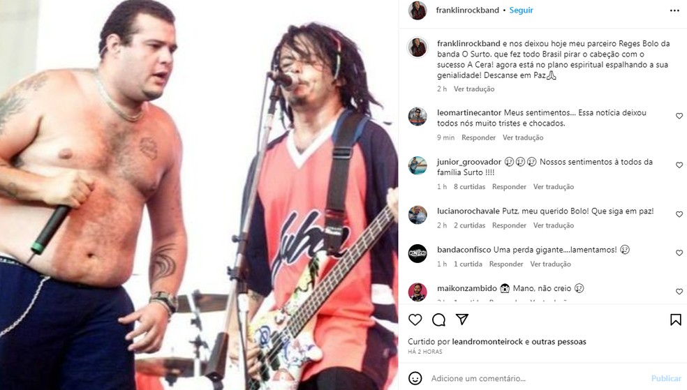 Franklin Medeiros lamenta morte de Reges Bolo — Foto: Reprodução Instagram