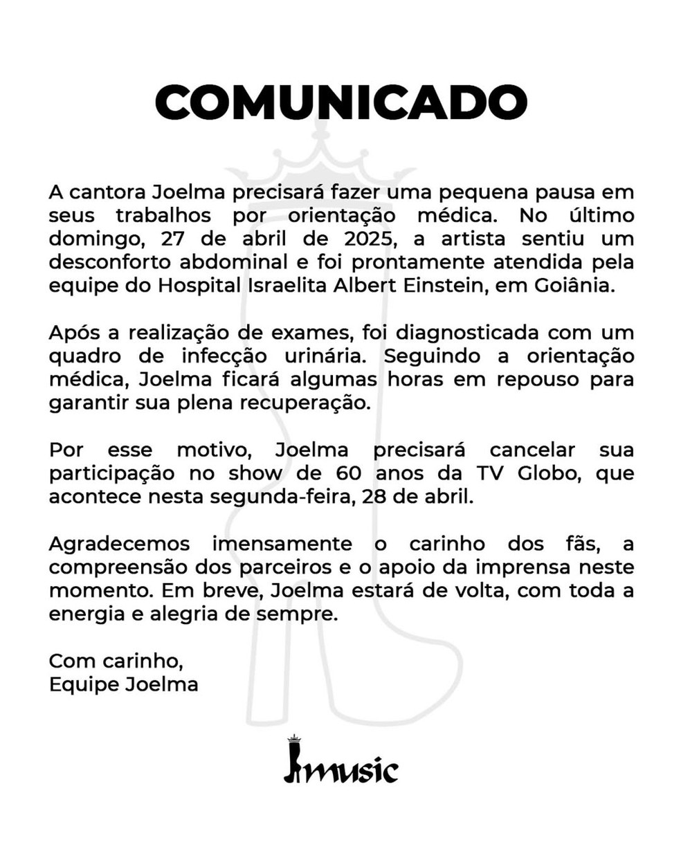 Comunicado de Joelma &mdash; Foto: Reprodu&ccedil;&atilde;o/Instagram