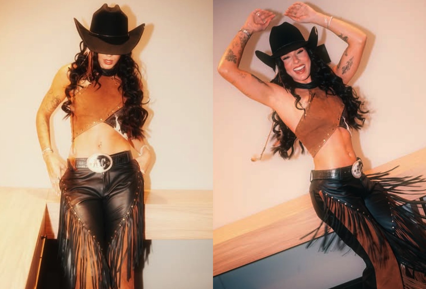 Bem country girl! Ana Castela aposta em look de franjas e exibe barriga chapada para gravação em São Paulo - Foto