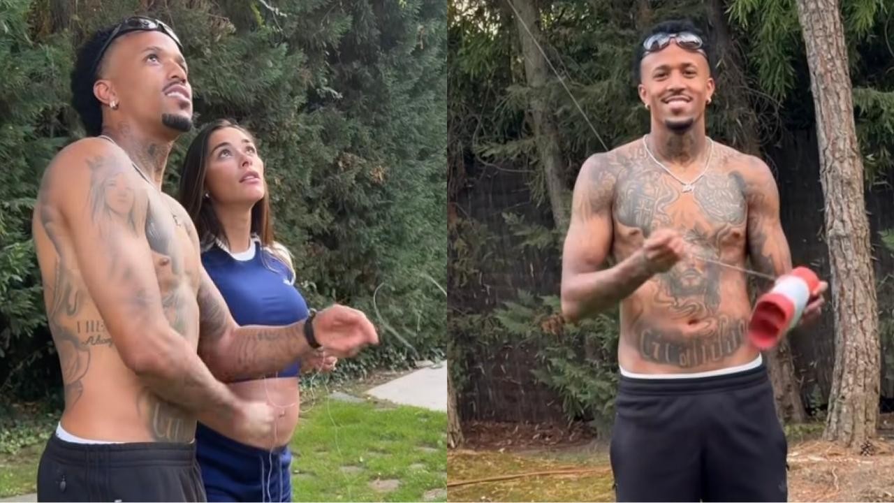 Na Espanha, Tainá aprende com Éder Militão a soltar pipa: 