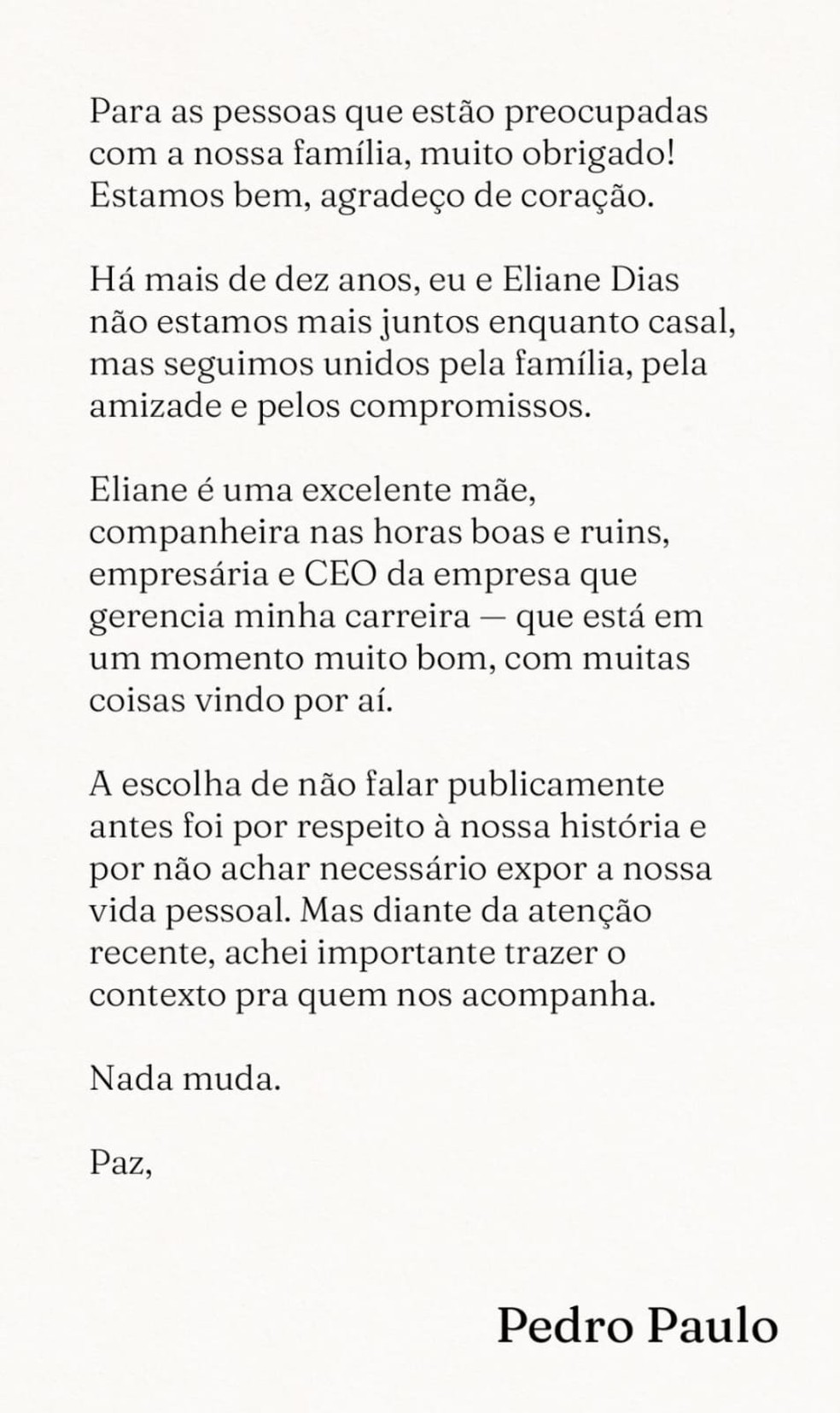 Mano Brown usa nome de batismo para assinar comunicado — Foto: Reprodução/Instagram