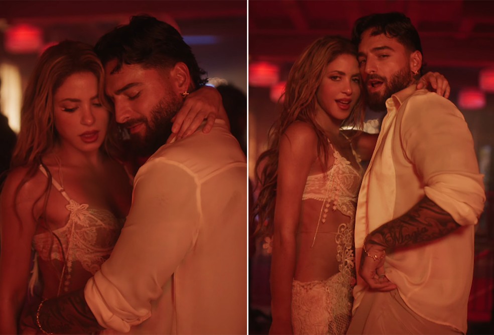 Shakira e Maluma no clipe de 'Agua', quarto feat. da dupla — Foto: Divulgação