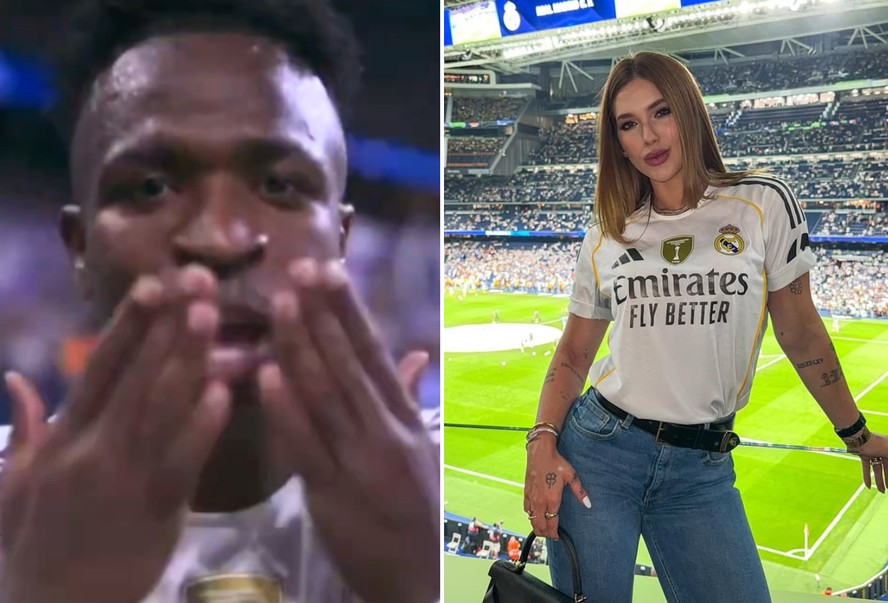 Pé quente? Vini Jr. marca dois gols com Virginia Fonseca na arquibancada e web vai à loucura