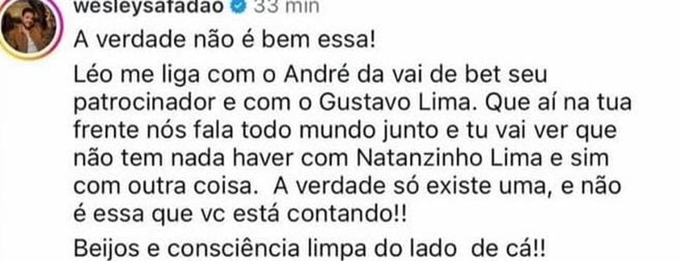 Safadão rebate Léo Dias sobre briga com Gusttavo Lima — Foto: Reprodução/Instagram