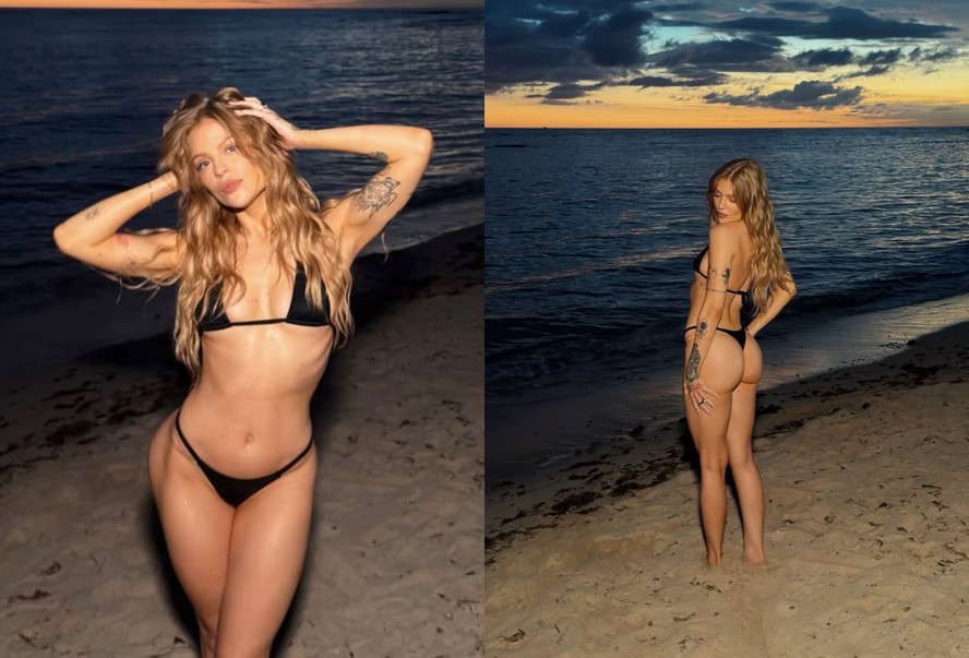 No 'ápice da beleza', Luísa Sonza aproveita pôr do sol na praia para posar de biquíni e é exaltada pela web