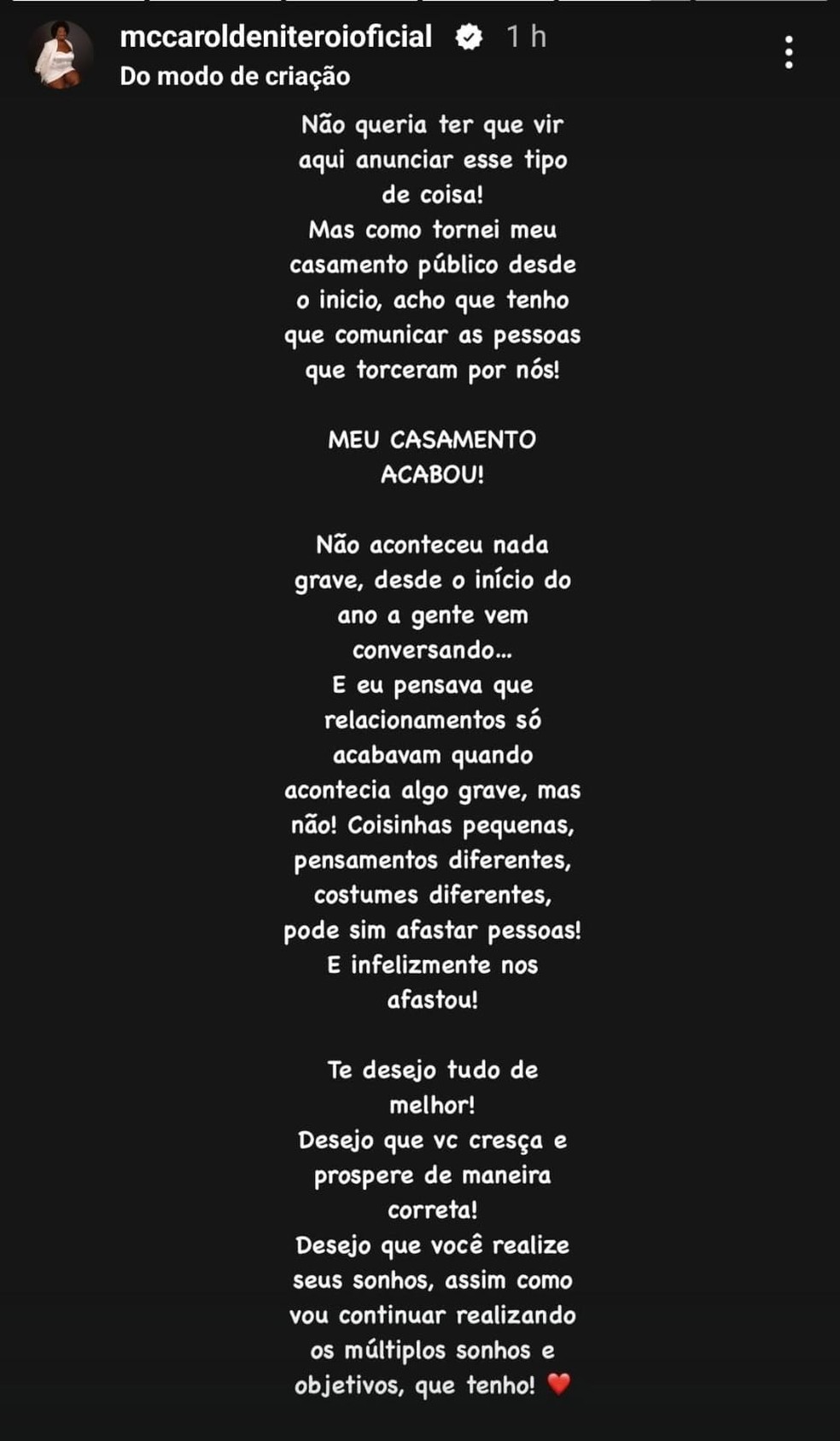 MC Carol anuncia fim do casamento com ator de pornô gay Cosme Santiago — Foto: Reprodução/Instagram