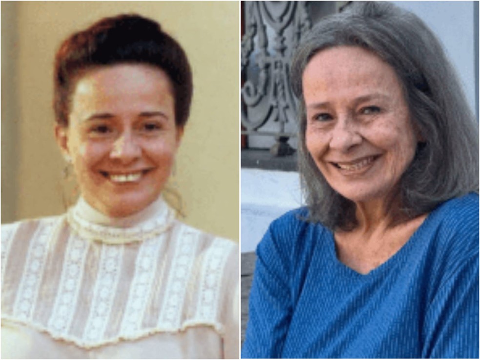 Debora Duarte em 'Terra Nostra (Globo, 1999), como Maria do Socorro, e com visual atual — Foto: Divulgação/TV Globo e Reprodução/Instagram