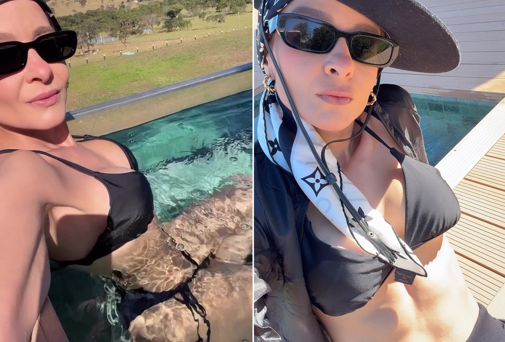 De biquíni, Maiara mostra tanquinho e toma drink quente na piscina de sua mansão; vídeo — Foto: Reprodução/Instagram