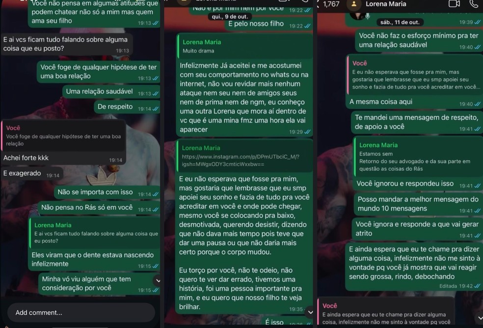 MC Daniel expõe prints de discussões com Lorena Maria — Foto: Reprodução/Instagram