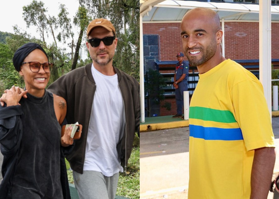 Igor Rickli e Aline Wirley e o jogador Lucas Moura, do São Paulo Futebol Clube