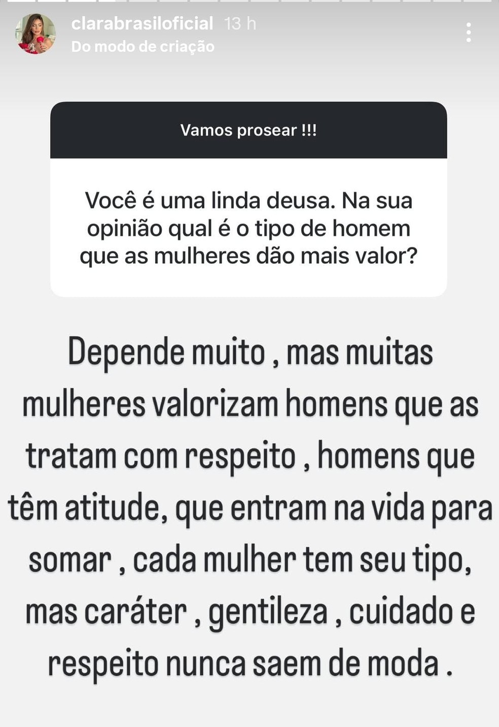 CLara Brasil responde internautas no Instagram — Foto: Reprodução/Instagram
