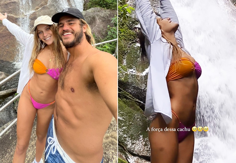 Isabella Santoni e o namorado, Caio Vaz, curtem cachoeira — Foto: Reprodução/Instagram