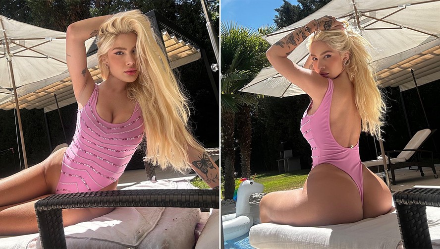 Karoline Lima deixa web babando com frente e verso de maiô rosa fio-dental