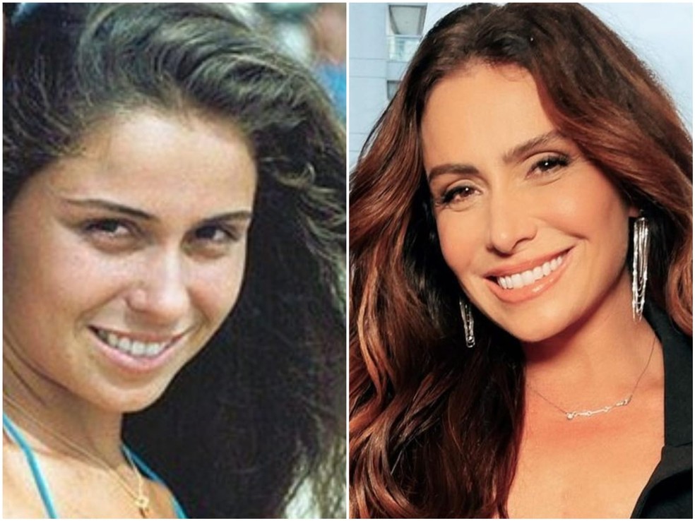 Antes e depois: Giovanna Antonelli, como Judy, em Corpo Dourado (Globo, 1998), e com visual atual — Foto: Divulgação/TV Globo e Reprodução/Instagram