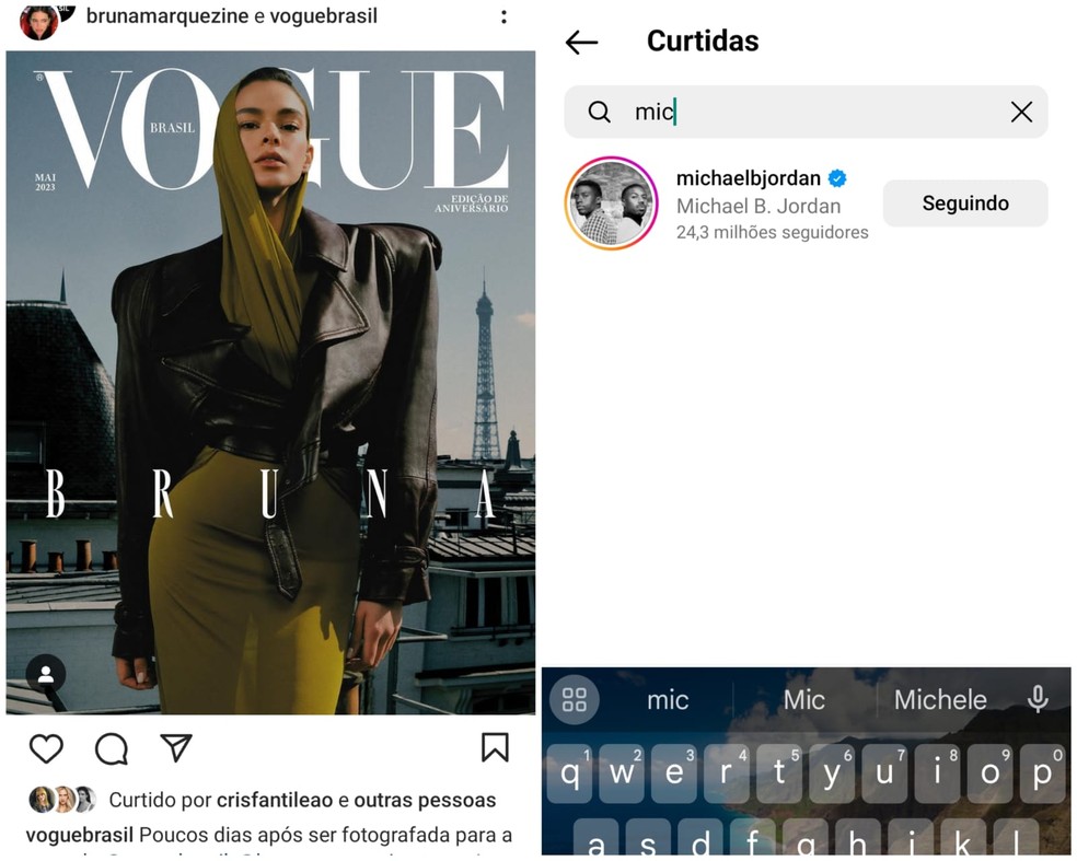 Michael B. Jordan curte v&aacute;rias fotos de Bruna Marquezine &mdash; Foto: Reprodu&ccedil;&atilde;o do Instagram