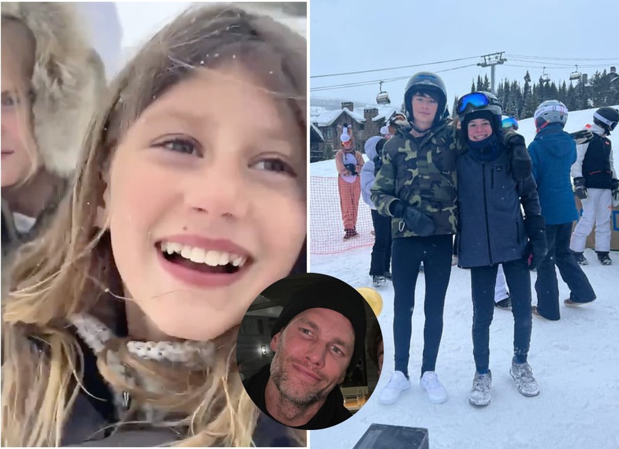 Tom Brady tem momentos de diversão com os filhos na neve