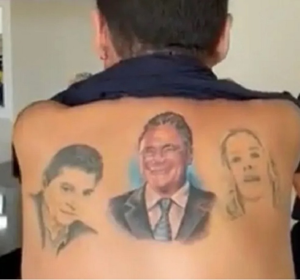 José Luiz Datena, Álvaro Dias e Adriane Galisteu foram homenageados com tatuagens nas costas de Jorge Kajuru — Foto: Reprodução/Instagram