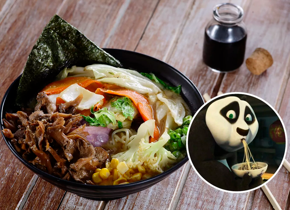 Lamen Vegetariano do Tadashii, inspirado no Kung Fu Panda  — Foto: Paulo Bau