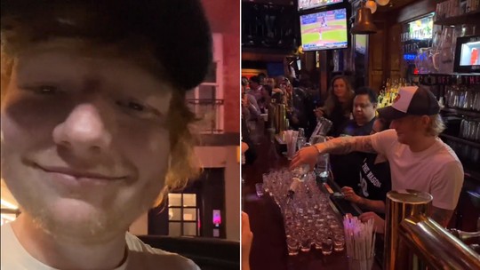 Ed Sheeran termina noite bêbado após pagar bebida para fãs em NY; vídeo