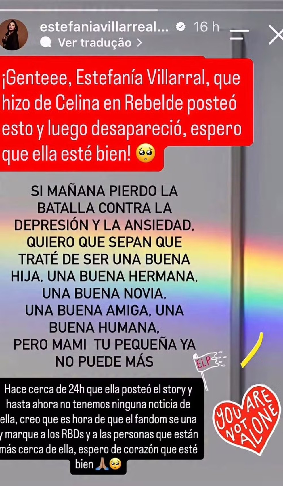 Story de um fã preocupado com a saúde de Estefanía Villarreal — Foto: Reprodução/Instagram