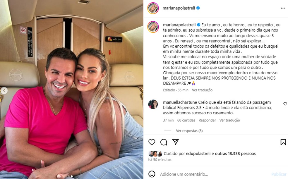 Eduardo Costa e Mariana Polastreli — Foto: Reprodução/Instagram