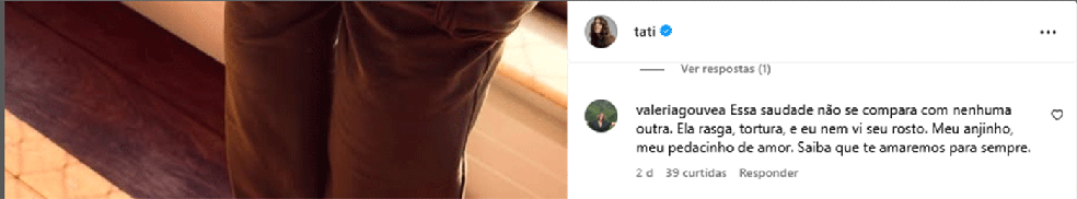 Mãe de Tati Machado fala sobre perda do neto — Foto: Reprodução/Instagram