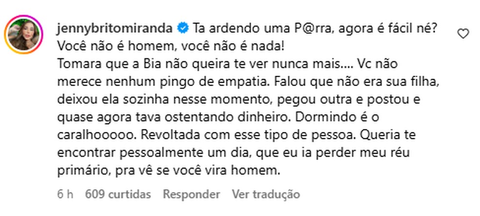 Comentário de Jenny Miranda — Foto: Reprodução/Instagram