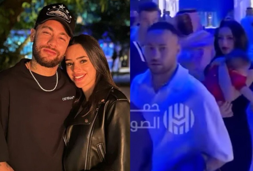 Neymar leva Biancardi e Mavie para jogo na Arábia e ela acena para fãs no  gramado do estádio