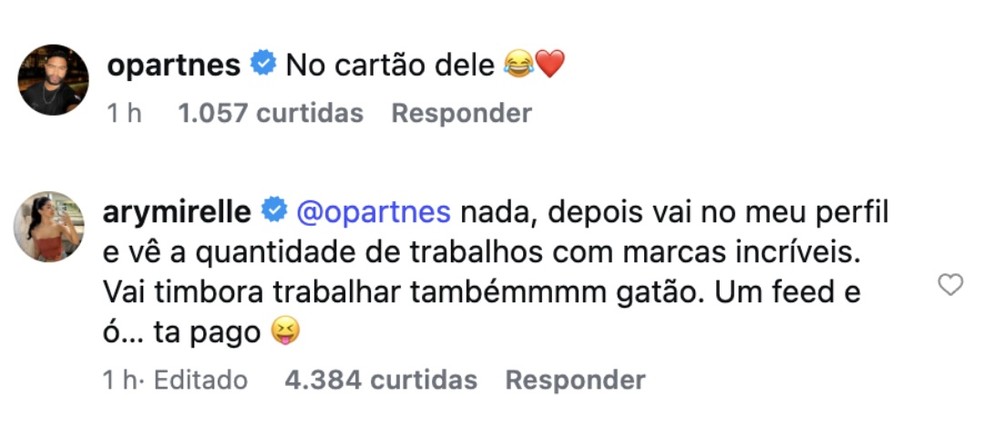 Ary Mirelle rebate internauta que insinuou que presente para João Gomes foi 'no cartão dele'' — Foto: Reprodução/Instagram