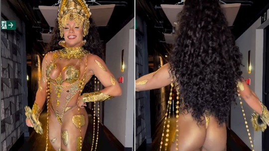 Evelyn Bastos, Rainha de Bateria da Mangueira, exibe corpo pintado: "Dona do ouro"